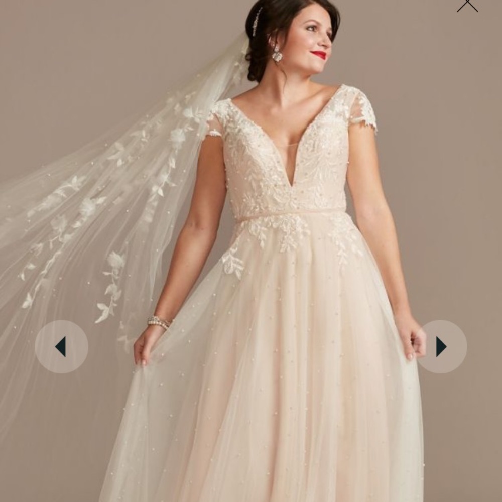 Oleg Cassini Ivory Beaded Tulle A-Line Wedding Dress